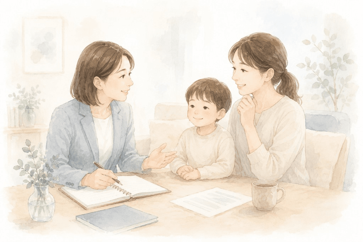専門家につながることで心が軽くなるイメージを、やわらかいタッチで描いたイラスト