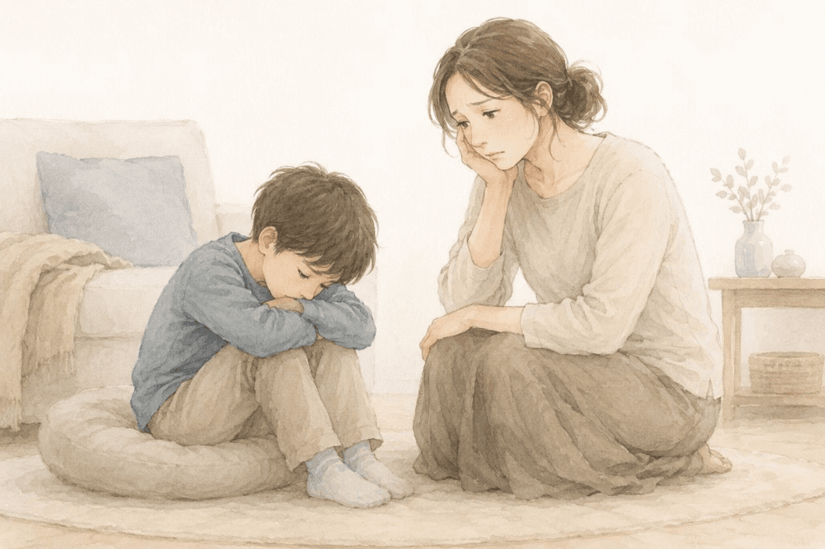 相談が後ろ倒しになり時間だけが過ぎていく不安を、やわらかいタッチで描いたイラスト